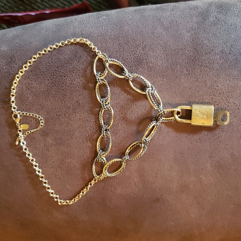 Louis Vuitton lock and key with chicos 2 layer necklace lock #303 vintage